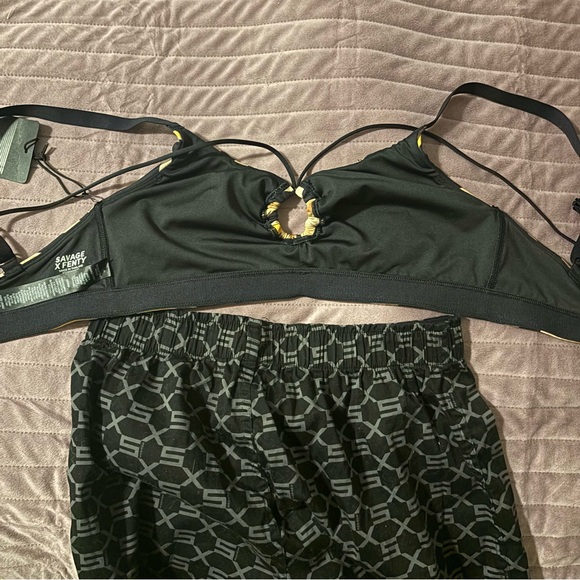 Savage & Fenty Animal Print Bikini Top (NWT) and Black Patterned Shorts - Picture 3 of 5